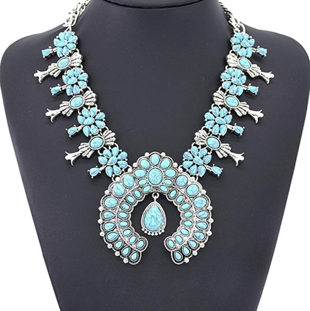 New Simulated turpouise squash Blossom Necklace